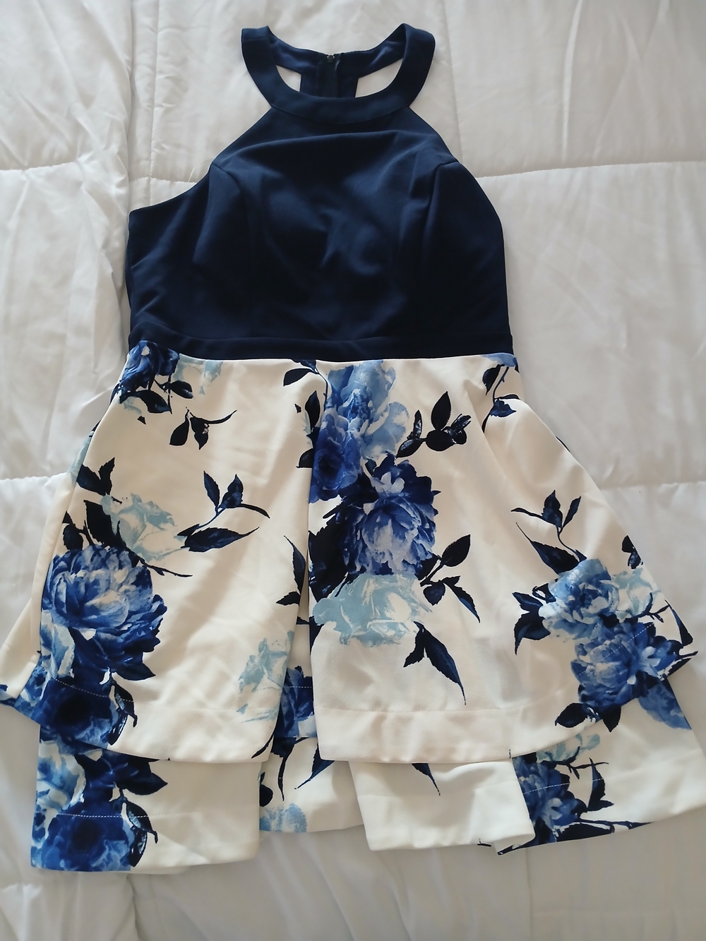 Speechless Navy and White Floral Halter Party Dress